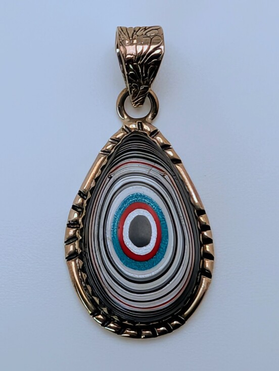 Jewelry - Fordite S925 Sterling Silver Pear Pendant